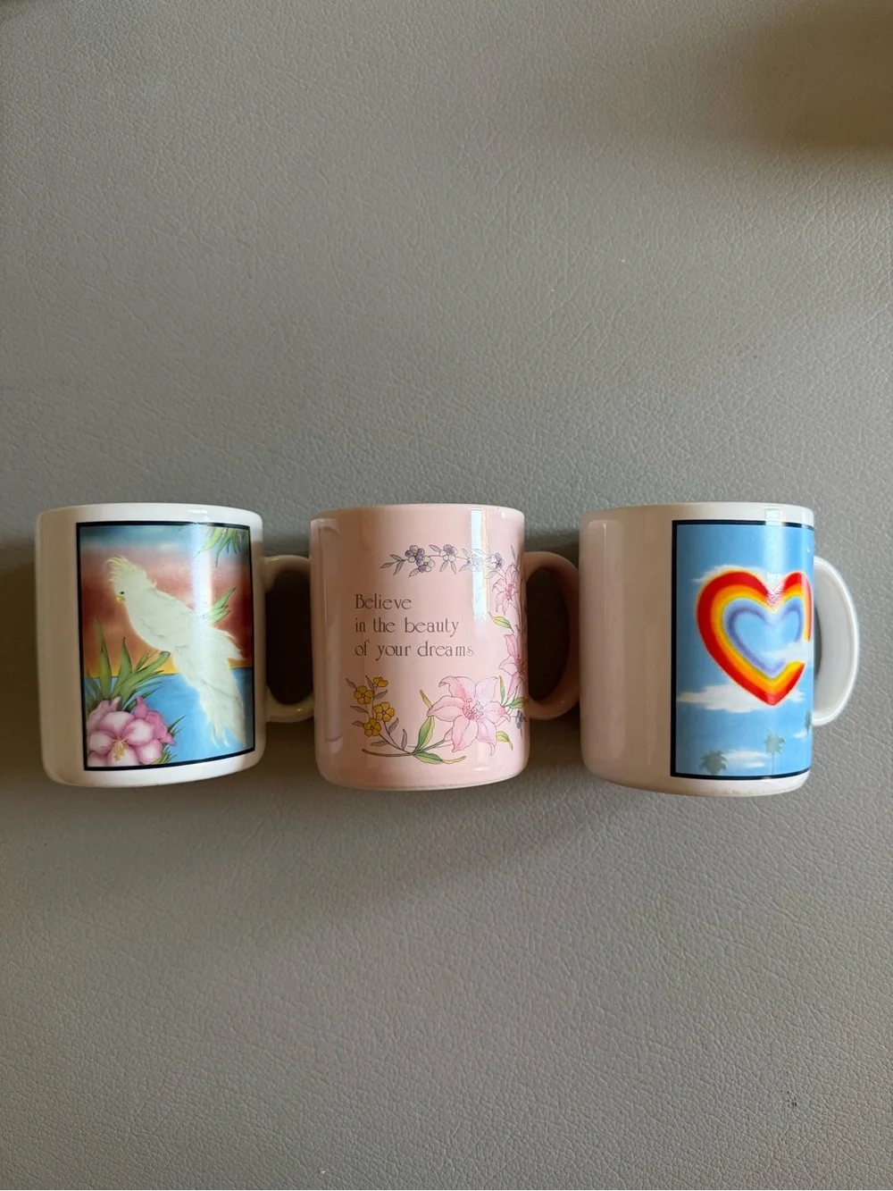 NEW Vintage Ceramic Cups Coffee Mugs | Rainbow | Papel made in Japan | Set of 3